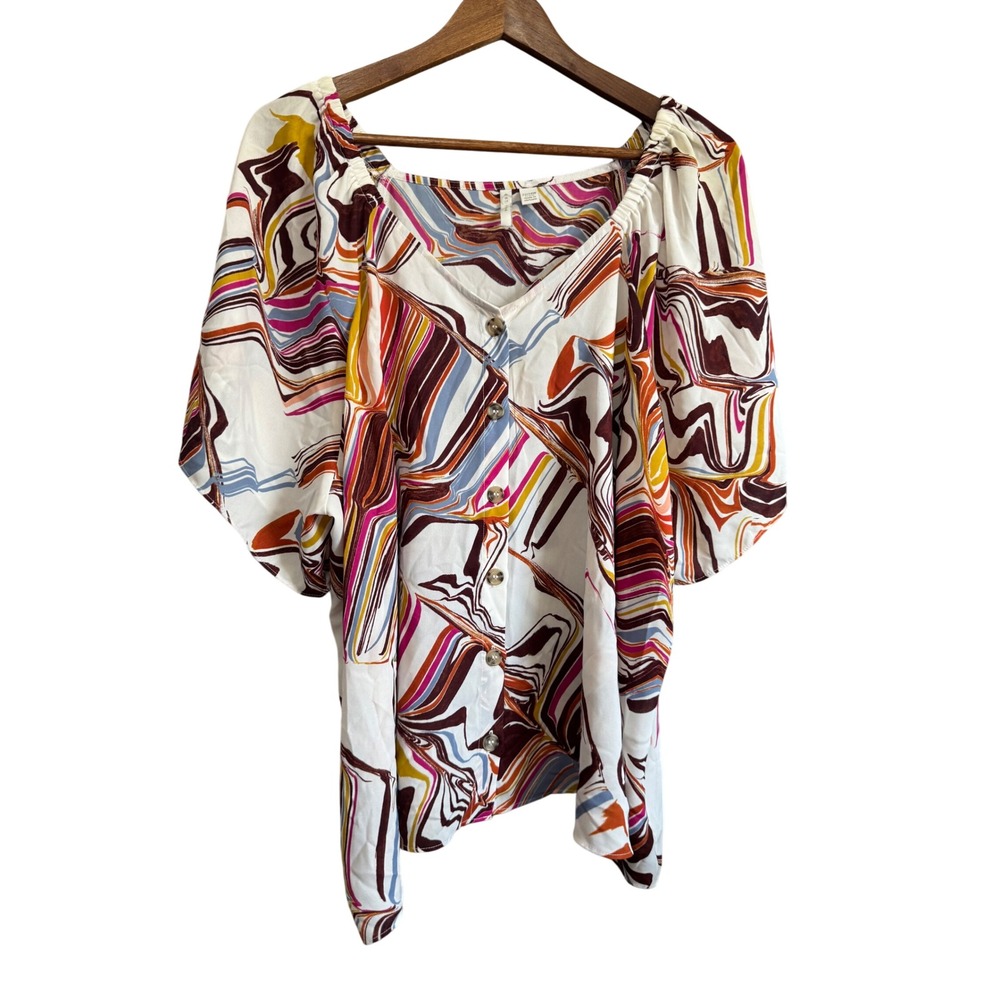 Cato Marble Print Blouse Women 22/24W Multi Color Excellent VNeck Flutter Sleeve
